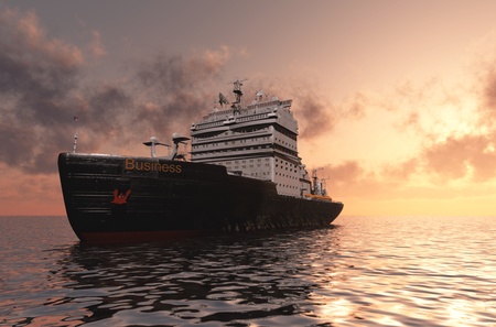 Icebreaker ship on the ice in the sea.の写真素材