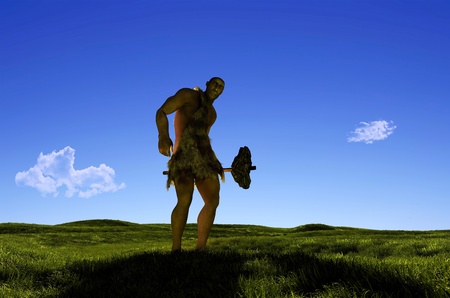 Ancient people against the evening landscape.の写真素材