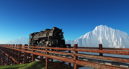 Old train on the bridge.の写真素材
