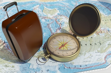 Items for tourism on the world map.の写真素材