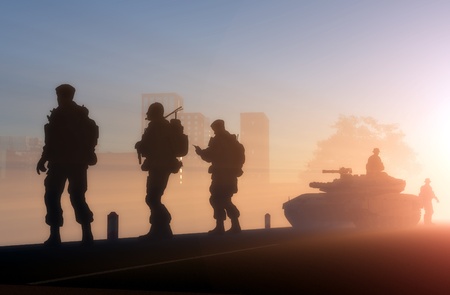 A group of soldiers against the dawn.