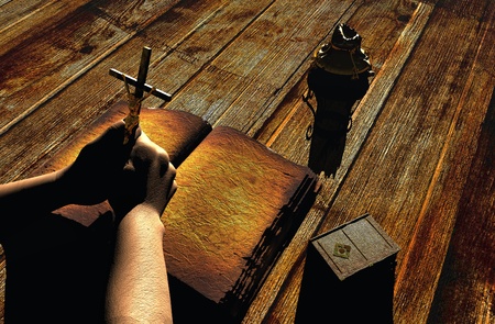 Still-life with the crucifixion on a table 