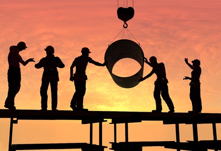 Group of workers talk among themselves.の写真素材