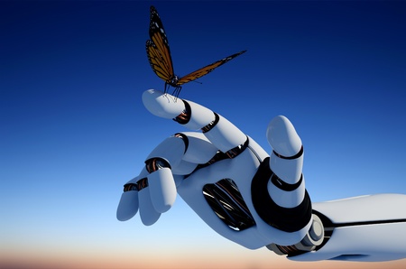 The mechanical arm and a butterfly.の写真素材