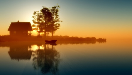 The house on the river bank.の写真素材