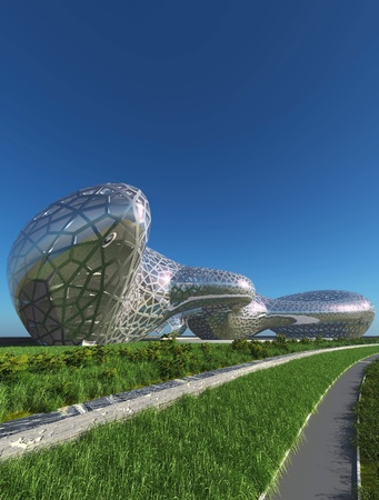 Modern building on a background skyの写真素材
