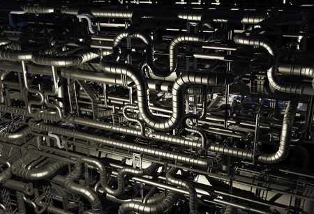 A lot of pipes on a dark background.の写真素材