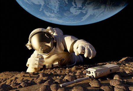 Astronaut crawling on the planet.の写真素材
