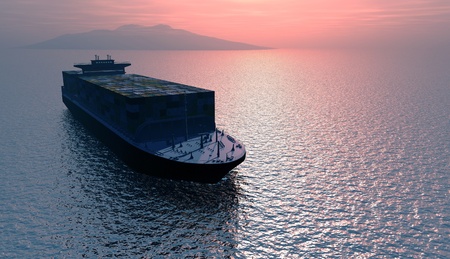 Tanker truck in the sea at dawn.の写真素材