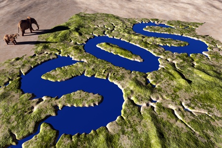 The text:"sos" on the background of the green landscape.の写真素材