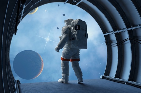 Astronaut in the tunnels of the spacecraft.の写真素材