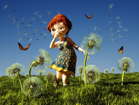 Children catch butterflies in the grass.の写真素材