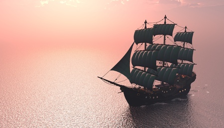 Antique sailing ship at sea.の写真素材