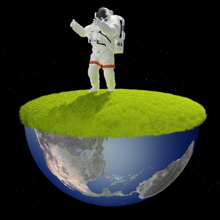 The astronaut  on the background of the planet."Elemen ts of this image furnished by NASA"の写真素材