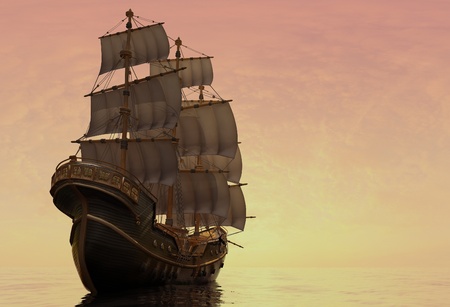 Antique sailing ship at sea.の写真素材