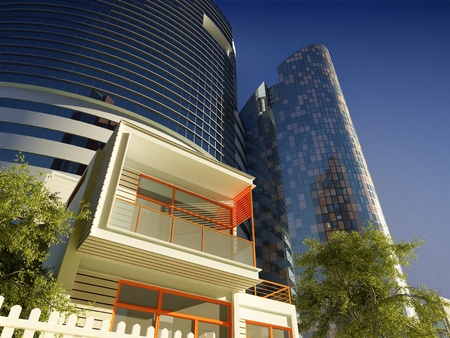 The modern skyscraper on a background skyの写真素材