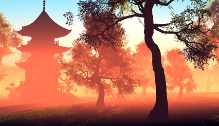 Chinese house in the woods.の写真素材