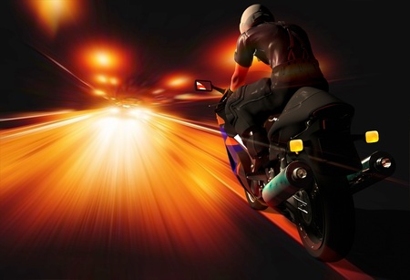 Motorcycle racing on the highwayの写真素材