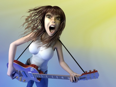 Cartoon girl singing and plays the guitar.の写真素材