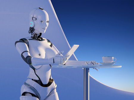 The  robot with tablet in hand.の写真素材