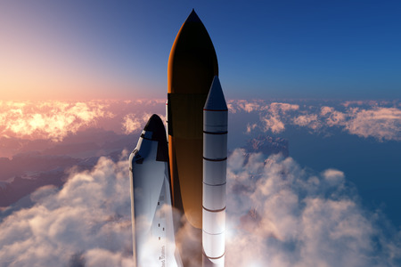 Space transport on a background of the sky   