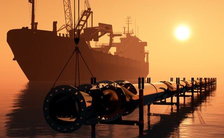 Construction of the pipeline into the sea.の写真素材