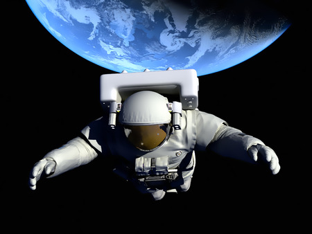 Astronaut flying over the planet.の写真素材