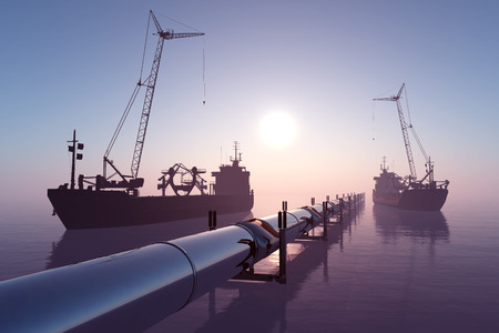 Construction of the pipeline into the sea.の写真素材