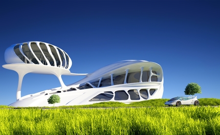 Modern building on the grass.