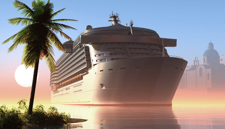 Cruise liner in the sea at dawn. の写真素材