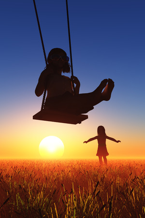 Girl riding on a swing.の写真素材
