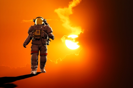 Astronaut run on a red background.