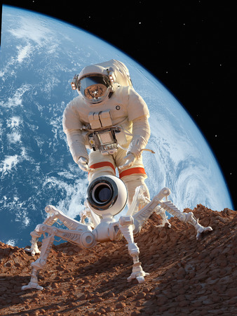 Astronaut and robot on the planetのeditorial素材
