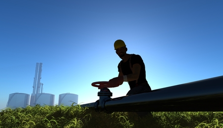 Work closes the valve on the tube.の写真素材