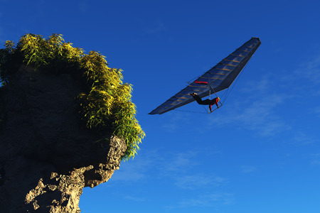 Rock and hang-gliding against the sky.