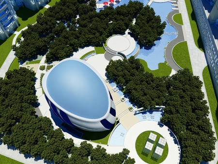 Modern building in the landscape.