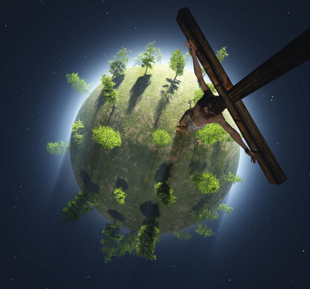 Crucifix on a green planet.の写真素材