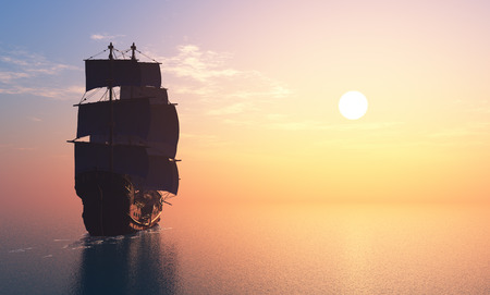 Ship with sails in the sea.の写真素材