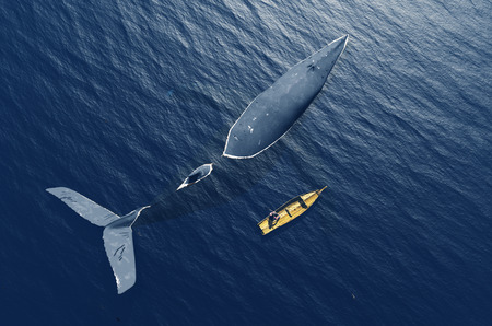 Keith and the man in the boat floating in the ocean.の写真素材