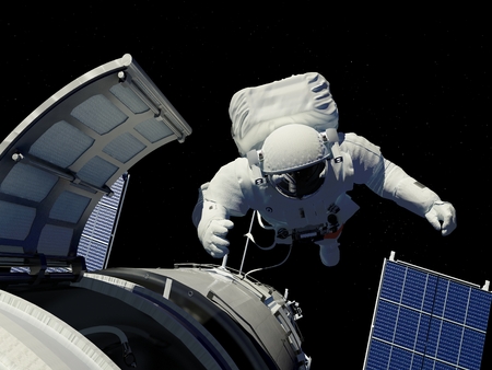 Astronaut goes through the hatch into space.