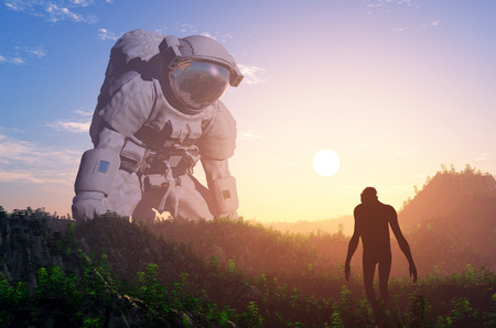 Astronaut exploring an alien planet.の写真素材