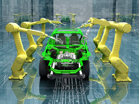 Robots group collected modern car.の写真素材