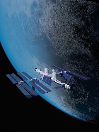 Space Station in space against the background of the Earth. Elemen ts of this image furnished by...