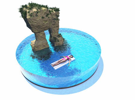 Girl resting on the water.3d renderingの写真素材