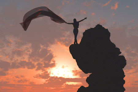 Silhouette the woman on a background of the sea.3d renderの写真素材