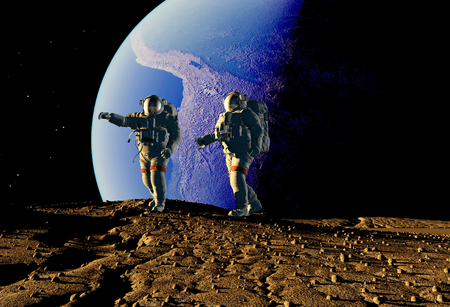 Group of astronauts are on the planet."Elemen ts of this image furnished by NASA",3d renderの写真素材