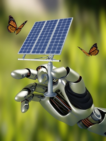 Solar battery in the robot arm.3d renderの写真素材