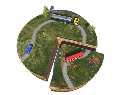 Model roads and transport on a white background. 3d render