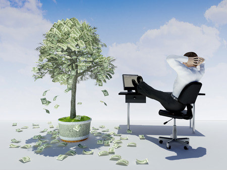 Silhouette of a man in a chair in office.3d renderの写真素材