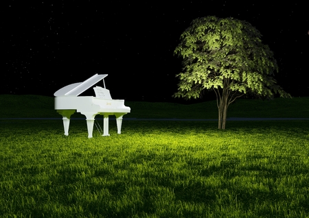White piano on the grass. 3d renderの写真素材